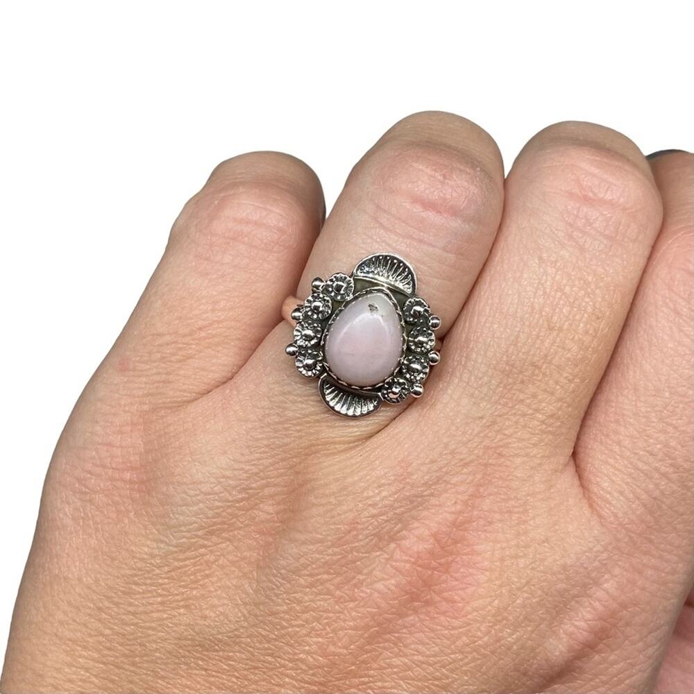 Pink Opal Ring Solid Sterling Silver 925 Size 6 B… - image 3